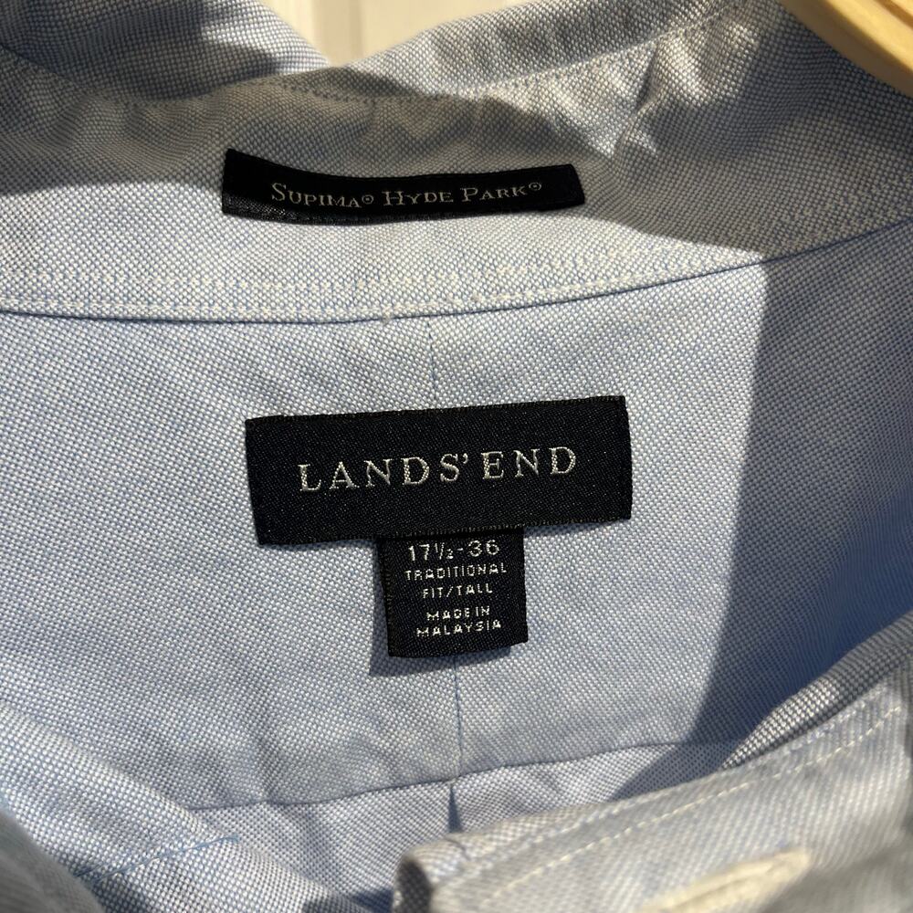 Lands End Men's Blue Supima Hyde Park Button Down Shirt - Picture 3 of 4